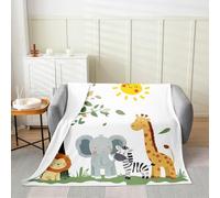 Homemissing Cute Jungle Animals Flannel Blanket Plush Fuzzy Throw 40x50Inch Kids Elephant Giraffe Lion Zebra for Bed Couch Chair Living Room Cartoon Wild Animal Nature Wildlife Fleece Throw Blanket