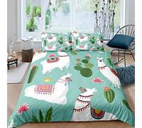 Homemissing Cute Llama Bedding Set for Girls Boys Child Cartoon Llama Alpaca Bedding & Linen Exotic Cactus Duvet Cover Boho Succulent Bedding & Linen Double Size 3Pcs