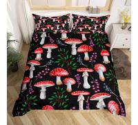 Homemissing Cute Mushroom Duvet Cover Cartoon Mushrooms Bedding Set Kawaii Fungus Double Comforter Cover for Boys Girls Children Teens Bedroom Decor Wild Stuff Fruit Bedspread Cover Zipper