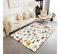 Homemissing Cute Mushroom Living Room Rugs for Bedroom 100x150cm Kids Cartoon Mushrooms Decor Carpet for Boys Girls Teens Natural Wild Fungus Floral Botanic Green Area Rug Indoor Floor Mat Room Decor