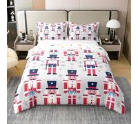 Homemissing Cute Nutcracker Duvet Cover 100% Cotton King Size Christmas Ornaments Bedding Set Xmas Snowflake Comforter Cover Soldier Bedroom Decor 3Pcs Kawaii With 2 Pillowcases