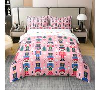 Homemissing Cute Nutcracker Duvet Cover 100% Cotton Super King Size Christmas Tree Comforter Cover Xmas Snowflake Bedding Set 3Pcs Colorful Soldier Room Decor Candy-Cane Designs Soft