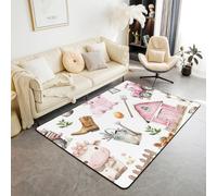 Homemissing Cute Pig Area Rug 150 * 200cm Farm Animal Living Room Rugs for Kids Boys Girls Bedroom Horse Decor Carpet with Non-Slip Backing Pink Farm Nursery Decor Indoor Floor Mat Soft Polyester