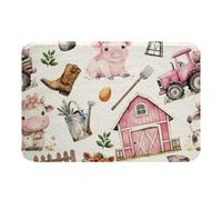 Homemissing Cute Pig Bathroom Rugs Microfiber 16x24Inch Farm Animal Bath Mats Non-Slip Horse Bathroom Accessories Pink Farm Nursery Decor Floor Doormats Funny Country Theme Soft Door Mat