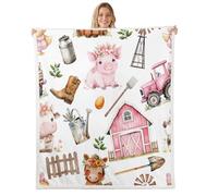 Homemissing Cute Pig Throw Blanket Farm Animal Soft Fleece Sherpa Cozy Fuzzy Plush Warm Horse Fuzzy Plush Throw Pink Farm Nursery Decor 40x50Inch Funny Country Theme for Bed Couch Living Room