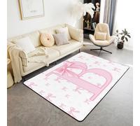 Homemissing Cute Pink Bow Area Rug 100 * 150cm Polyester Personalized Initial B Living Room Rugs for Bedroom Bowknot Decor Carpet Pink Alphabet Indoor Floor Mat Princess Decor Soft Non-slip