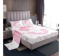 Homemissing Cute Pink Bow Bed Sheets Set Double Size Personalized Initial G Bed Set for Kids Boys Girls Bowknot Deep Pocket Fitted Sheet Pink Alphabet Breathable Soft Microfiber Princess Decor