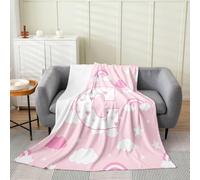 Homemissing Cute Pink Rainbow Flannel Fleece Throw Blanket Star Moon Print Fuzzy Blanket Personalized Letter C All Season Plush Soft Love Heart Queen 90x90Inch for Sofa Couch