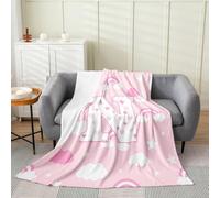 Homemissing Cute Pink Rainbow Flannel Fleece Throw Blanket Star Moon Print Fuzzy Blanket Personalized Letter N All Season Plush Soft Love Heart Queen 90x90Inch for Sofa Couch
