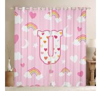 Homemissing Cute Pink Rainbow Window Treatments, 2 Panels W66*L72 Star Moon Print Blackout Drapes Personalized Letter U Room Decor Colorful Love Heart Curtains for Bedroom Living Room