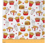 Homemissing Cute Pizza Fabric by The Yard Chips Hamburger Upholstery Fabric for Sewing Crafting Chicken Nugget Waterproof Indoor Outdoor Decor for Home DIY Projects Food Theme 5 Yards (L460*W150cm)