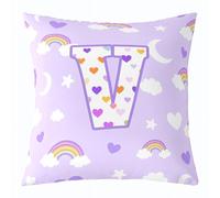 Homemissing Cute Purple Rainbow Throw Pillow Covers 1 Pcs Star Moon Print Cushion Case Personalized Letter V Decor Pillowcase Colorful Love Heart Indoor Outdoor 55x55cm Set