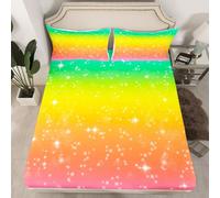 Homemissing Cute Rainbow Fitted Sheet King Size for Kids Boys Girls Glitter Galaxy Bed Sheets Set 16" Deep Pocket Breathable Multicolor Bedding with 2 Pillowcases Lovely Kids Rainbows Room Decor