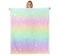 Homemissing Cute Rainbow Sherpa Blanket Plush Fuzzy Lovely Rainbows Fleece Throw Blanket Boys Girls Glitter Galaxy for Bed Couch Chair Living Room Multicolor Bedroom Decor Double 60x79Inch