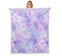 Homemissing Cute Rainbow Sherpa Blanket Plush Fuzzy Purple Floral Flower Fleece Throw Blanket Kids Glitter Galaxy for Bed Sofa Chair Living Room Kawaii Cloud Rainbow Bedroom Decor Baby 30x40Inch