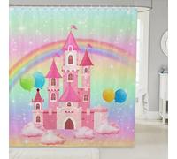 Homemissing Cute Rainbow Shower Curtain for Bathroom Decor Castle Bath Curtain for Stalls Bathtubs Princess Decor Bathroom Accessories Glitter Waterproof Polyester Fabric with 12 Hooks 150x180cm