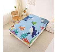 Homemissing Cute Sea Turtle Fitted Sheet 150x200cm Ocean Sealife Bed Sheets Set 30cm Deep Pocket Kawaii Whale Fish Bedding Nautical Sea Animal Teens Decor Breathable Lightweight