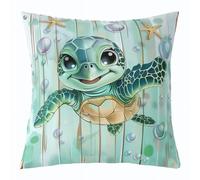 Homemissing Cute Sea Turtle Throw Pillow Covers 1 Pcs Cartoon Ocean Square Cushion Covers Starfish Pillow Case Wood Grain Print Cushion Case for Couch Sofa Underwater Theme Bedroom Decor 60x60cm