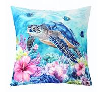 Homemissing Cute Sea Turtle Throw Pillow Covers 45x45cm Soft for Kids Boys Girls Ocean Decor Pillowcases Reptile Tortoise Marine Life Sea Underwater World Cushion Case Room Decor