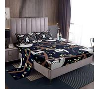 Homemissing Cute Sloth Bed Sheet Set Sloth Print Bedding Set Cartoon Sloth Fitted Sheet Sloth Gifts Black Flat Sheet for Kids Boys Girls Adults With 2 Pillow Case King