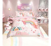 Homemissing Cute Unicorn Duvet Cover Set Super King Size For Kids Girls Teens Rainbow Bedding Set Rainbow Unicorn Decor Comforter Cover Set Cartoon Animal Pink Quilt Cover with 2 Pillowcase