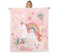 Homemissing Cute Unicorn Fleece Throw Blanket Double 60x79Inch For Sofa Bed Couch Kids Girls Teens Rainbow Plush Blanket Rainbow Unicorn Decor Sherpa Blanket Cartoon Animal Pink Fuzzy Blanket