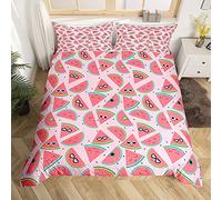 Homemissing Cute Watermelon Duvet Cover Cartoon Watermelons Bedding Set Funny Red Watermelon Slice Design Comforter Cover for Boys Girls Kids Pink Tropical Fruit Bedding & Linen Single Size