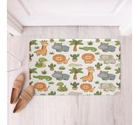 Homemissing Cute Zoo Animals Bathroom Rugs Cartoon Lions Giraffe Bath Mats Elephant Bathroom Accessories Kawaii Floor Doormats 20x32Inch Soft Microfiber