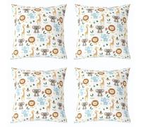 Homemissing Cute Zoo Throw Pillow Covers 50x50cm Set of 4 Soft Lion Elephant Giraffe Koala Cushion Cases Cartoon Animals Decor Pillowcases Soft Polyester Bedroom Decor(No Pillow Insert)