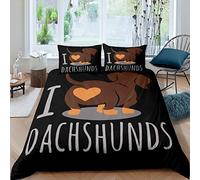 Homemissing Dachshund Sausage Duvet Cover Cartoon Puppy Dog Bedding Set - Kids Boys Toddler Weiner Comforter - King Size, Black