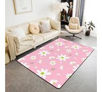 Homemissing Daisy Area Rug 100 * 150cm Polyester Botanical Floral Printed Living Room Rugs for Bedroom Blossom Flowers Pattern Decor Carpet Pink Indoor Floor Mat Soft Non-slip