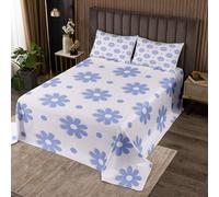 Homemissing Daisy Duvet Cover Double Size Botanical Floral Bedding Set for Kids Boys Girls Decor Blossom Flowers Comforter Cover Breathable Soft Microfiber Natural Theme BedDecor Grey Blue Bedclothes