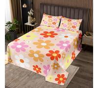 Homemissing Daisy Flower Bedspread Double Size Retro Floral Boho Coverlet Set Blossom Flowers Pattern Quilted Coverlet for All Season With 2 Pillowcases Microfiber Lightweight