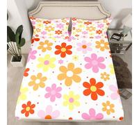 Homemissing Daisy Flower Fitted Sheet with 1 Pillowcase Single Size Retro Floral Boho Bed Sheets Set 16" Deep Pocket Boys Girls Blossom Flowers Pattern Bedding Teens Bedroom Decor Soft Lightweight