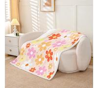 Homemissing Daisy Flower Fleece Throw Blanket Retro Floral Boho Sherpa Blanket for Kids Women Men Plush Fuzzy Blossom Flowers Pattern Queen 90x90Inch for Bed Couch Chair Living Room Bedroom Decor