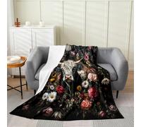 Homemissing Daisy Highland Cow Flannel Fleece Throw Blanket 40x50Inch For Kids Boys Girls Anime Highland Cattle Plush Sherpa Blanket Botanical Floral Printed Bedroom Decor Farmhouse Animal