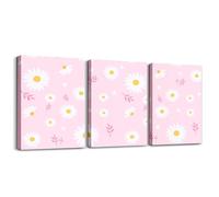 Homemissing Daisy Picture Wall Decor for Girls Boys Kids 40X30cmx3pcs Botanical Floral Printed Office Decorations Artwork Posters Pink Blossom Flowers Pattern Canvas Wall Art for Living Room Bedroom