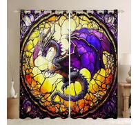 Homemissing Dargon Blackout Curtains Wild Life Darkening Drapes for Bedroom Living Room Decor Jungle Dragon Thermal Insulated Shades Yellow Purple Window Treatments, 2 Panels W46*L54 3D Dino Print