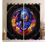 Homemissing Dargon Curtains for Bedroom Living Room Wild Life Blackout Darkening Drapes Jungle Dragon Window Treatments, 2 Panels W66*L72 Purple Yellow Room Decor 3D Dino Print