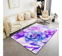 Homemissing Dark Blue Area Rug 100 * 150cm Polyester Rose Floral Living Room Rugs for Bedroom Abstract Purple Pink Flowers Decor Carpet Garden Flower Indoor Floor Mat Romantic Soft Non-slip