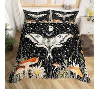 Homemissing Death Moth Bedding Set Double Size Kids Cute Mushroom Duvet Cover for Boys Girls Teens Cartoon Mushrooms Fungus Boho Moth Galaxy Botanic Floral Duvet Cover Soft Room Decor 3Pcs