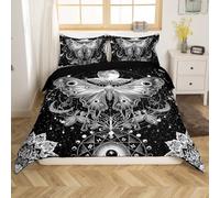 Homemissing Death Moth Bedding Set for Kids Boho Moth Print Comforter Cover Set Single Size Sun Moon Butterfly Duvet Cover Bedroom Decor Galaxy Animals Bedspread Cover Bedding Collection 2Pcs