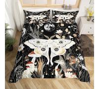 Homemissing Death Moth Bedding Set Single Size Kids Cute Mushroom Duvet Cover for Boys Girls Teens Cartoon Mushrooms Fungus Boho Moth Botanic Floral Duvet Cover Soft Room Decor 2Pcs