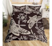 Homemissing Death Moth Bedding Set Single Size Kids Skull Decor Duvet Cover for Boys Girls Teens Gothic Goth Skull Halloween Boho Moth Floral Khaki Brown Duvet Cover Soft Room Decor 2Pcs