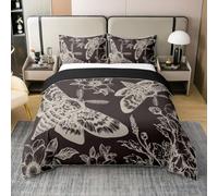 Homemissing Death Moth Bedding Set Super King Size Kids Skull Decor Duvet Cover for Boys Girls Gothic Goth Skull Halloween Boho Moth Floral Khaki Brown Duvet Cover 100% Cotton Room Decor
