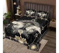 Homemissing Death Moth Bedspread Kids Sun Moon Coverlet Set Double Size Goth Skull Halloween Boho Exotic Galaxy Quilted Coverlet for Women Men Room Decor