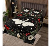 Homemissing Death Moth Bedspread Kids Sun Moon Coverlet Set Single Size Galaxy Halloween Goth Skull Floral Boho Exotic Quilted Coverlet for Women Men Room Decor