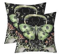 Homemissing Death Moth Cushion Case Kids Cartoon Mushroom Throw Pillow Covers 45x45cm Set of 2 Soft Galaxy Goth Skull Halloween Botanical Floral Decor Pillowcases for Women Men Room Decor