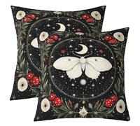Homemissing Death Moth Cushion Case Kids Sun Moon Throw Pillow Covers 40x40cm Set of 2 Soft Galaxy Halloween Goth Skull Floral Boho Exotic Decor Pillowcases for Women Men Room Decor