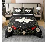 Homemissing Death Moth Duvet Cover 100% Cotton Kids Sun Moon Bedding Set Super King Size Galaxy Halloween Goth Skull Floral Boho Exotic Comforter Cover Room Decor Soft With 2 Pillow Case 3Pcs